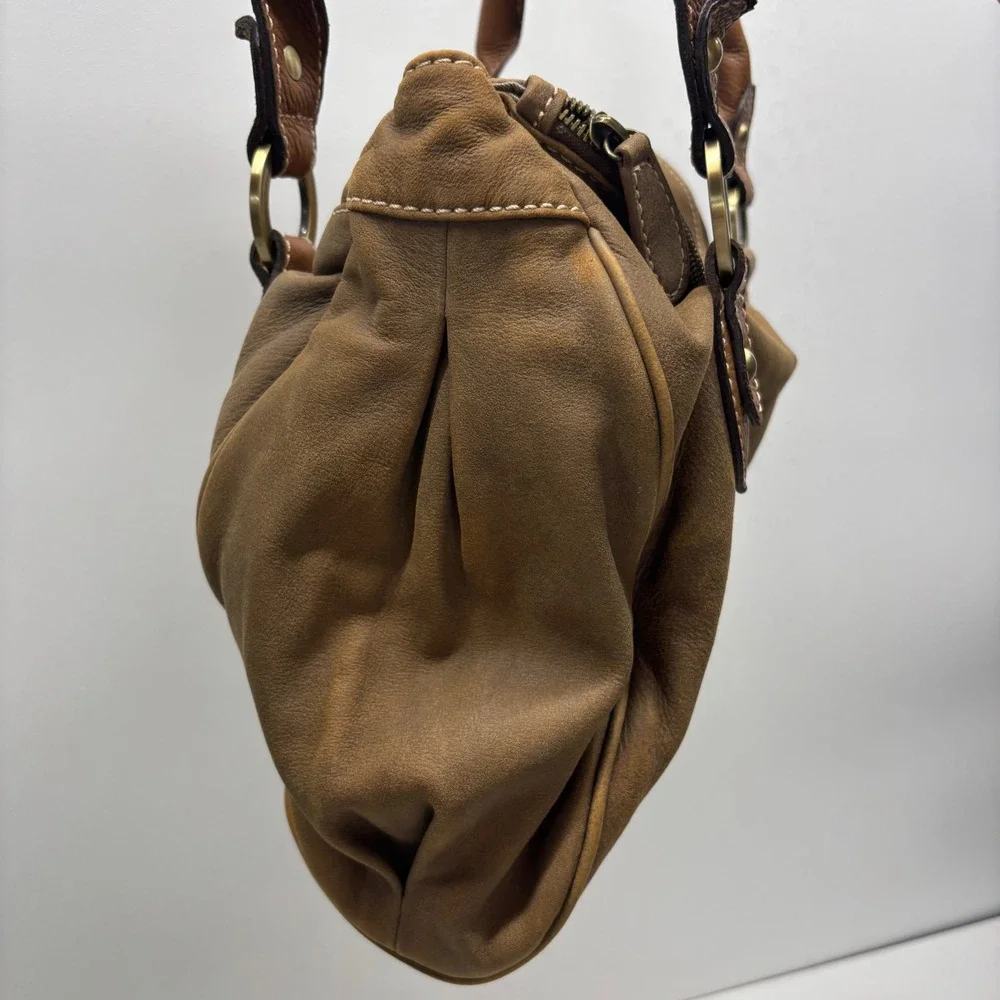 Coldwater Creek Satchel Shoulder Bag Brown Leather Western Boho Slouchy 90s